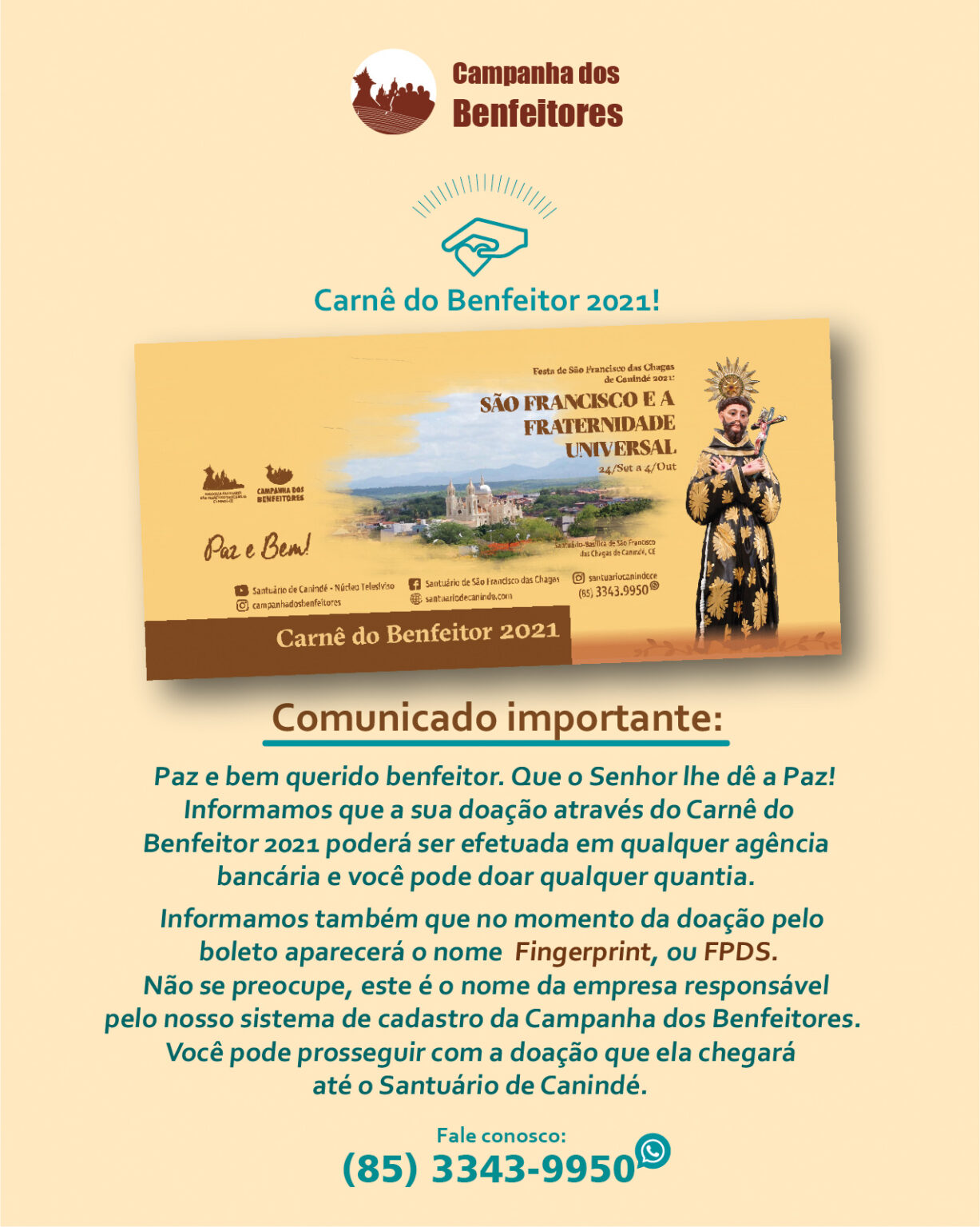Comunicado importante aos benfeitores sobre o Carnê 2021 - Santuário de ...